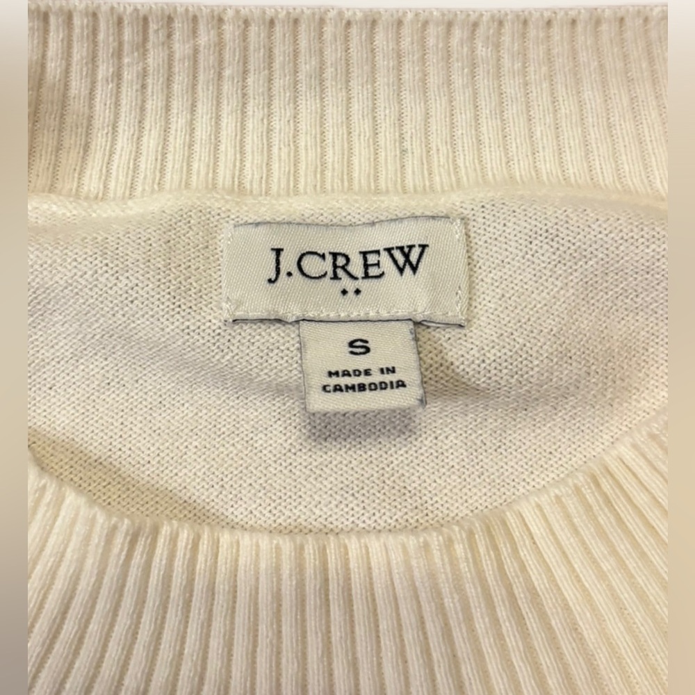 J. Crew Women's Small Puff-Sleeve Heart Sweater Ivory Navy Stripe EUC - Picture 5 of 8